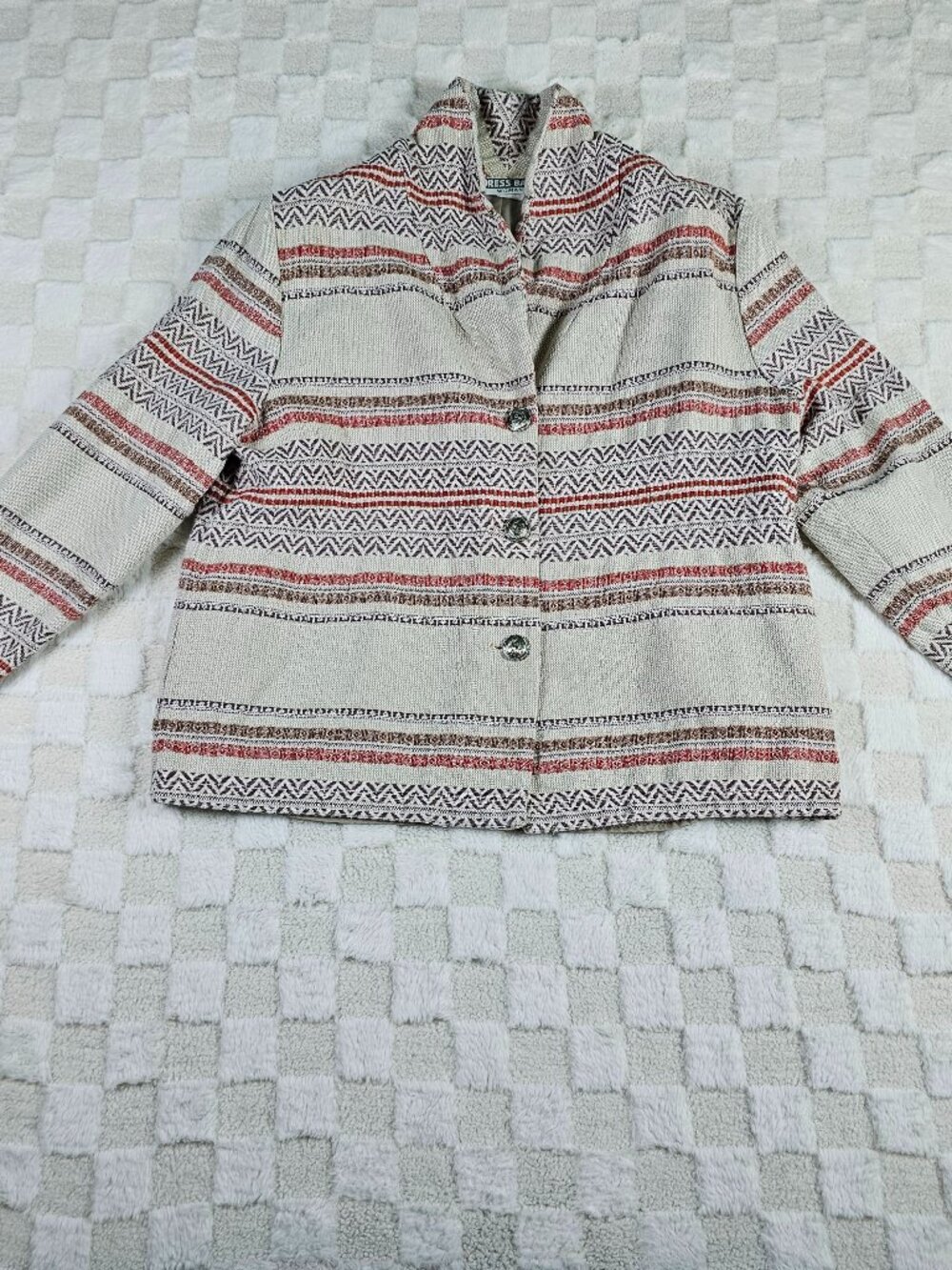 Vintage Dress Barn Women's Button Jacket Made in USA 1X Striped Knit
